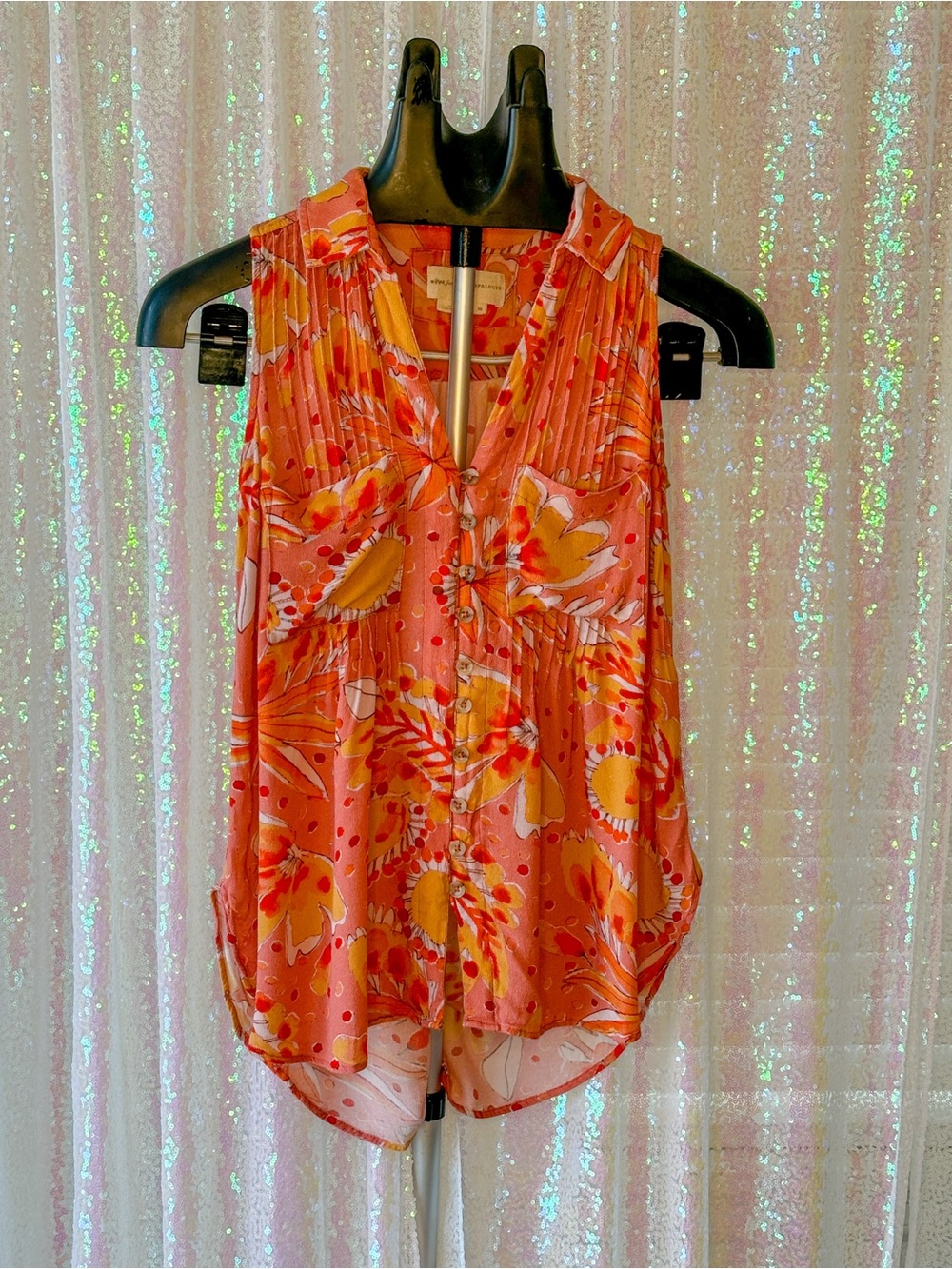 Anthropologie Sleeveless Floral Button-Up Blouse